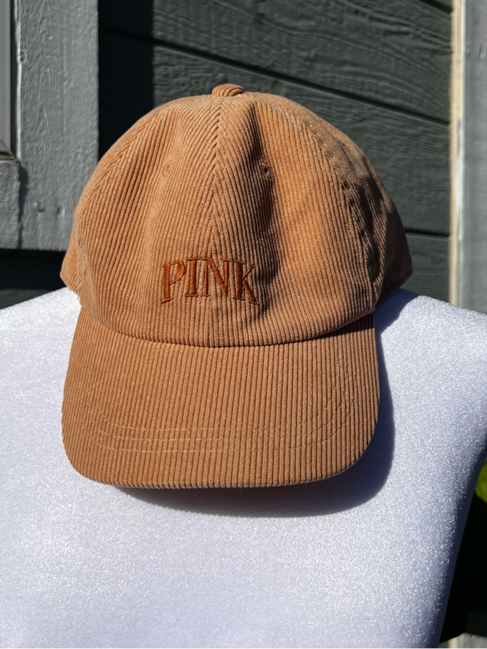 PINK Victoria's Secret Corduroy Baseball Cap in Light Brown